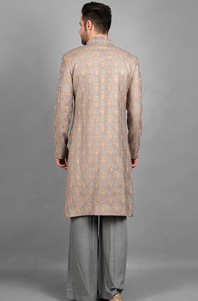 Mouse Coloured Sherwani With All Over Butti Work