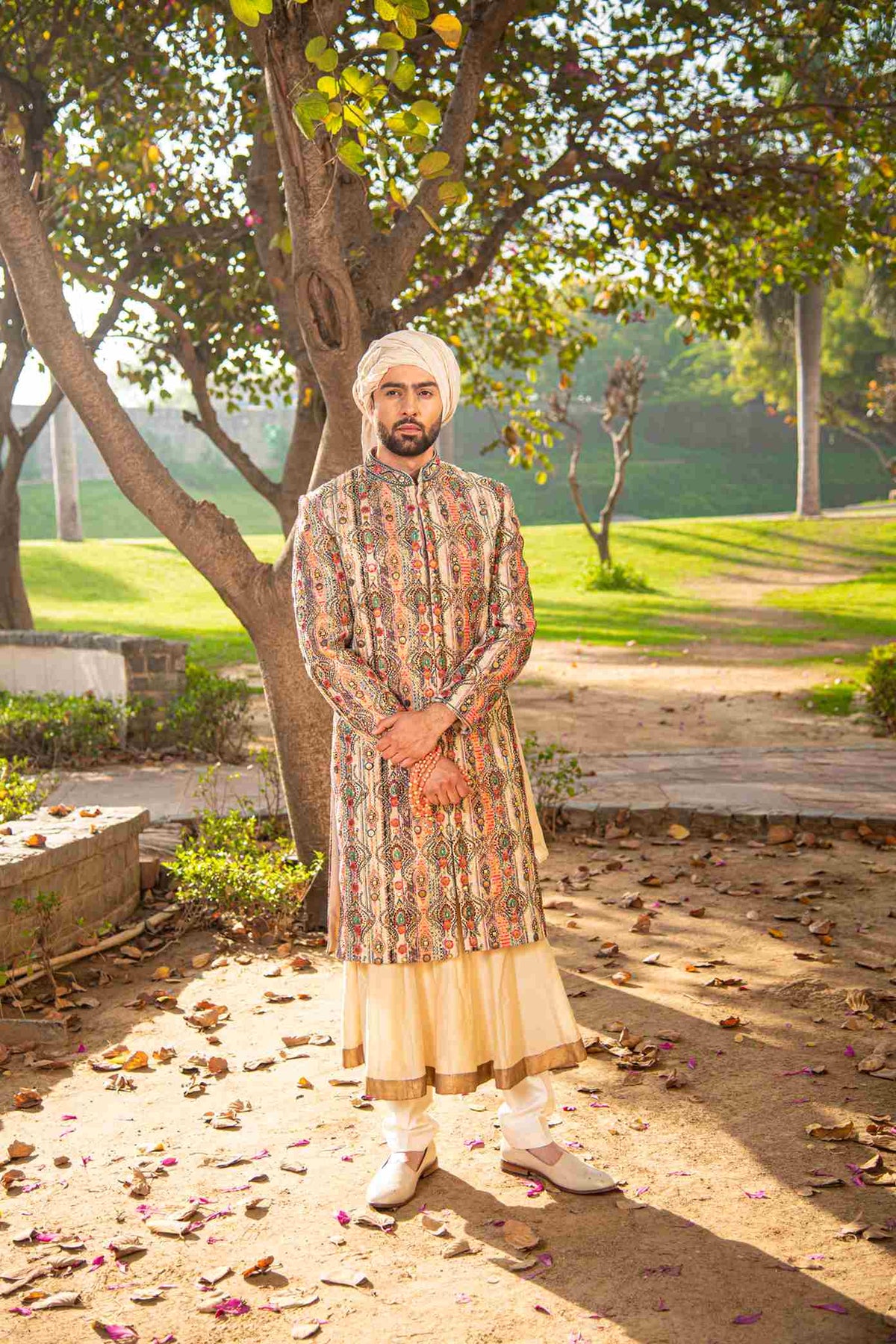 A Fully Embellished Signature Sherwani In Ivory In Pure Handloom Silk Matched With An Anarkali Kurta