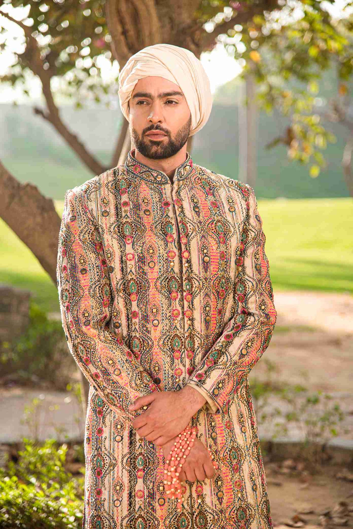 A Fully Embellished Signature Sherwani In Ivory In Pure Handloom Silk Matched With An Anarkali Kurta