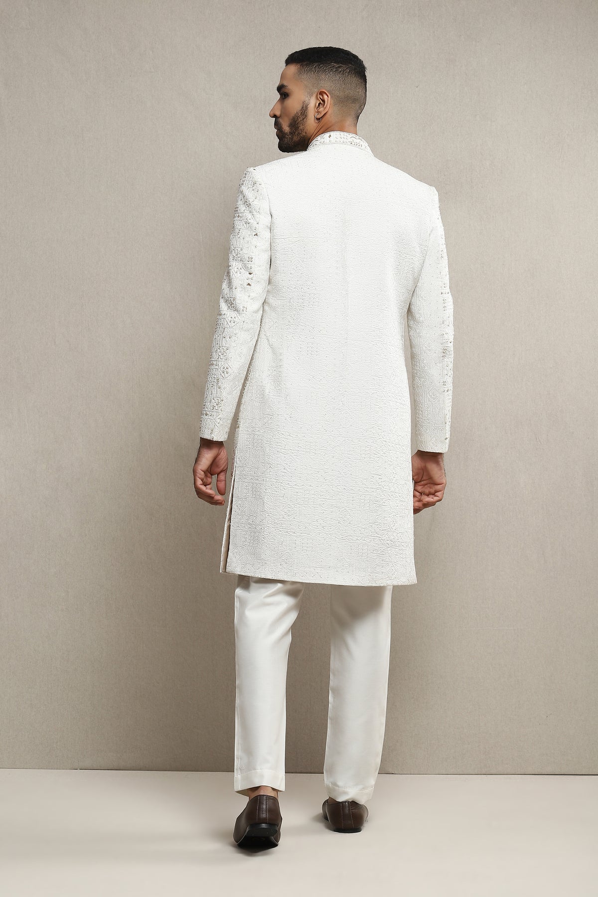 Open Sherwani Jacket In Handloom Silk