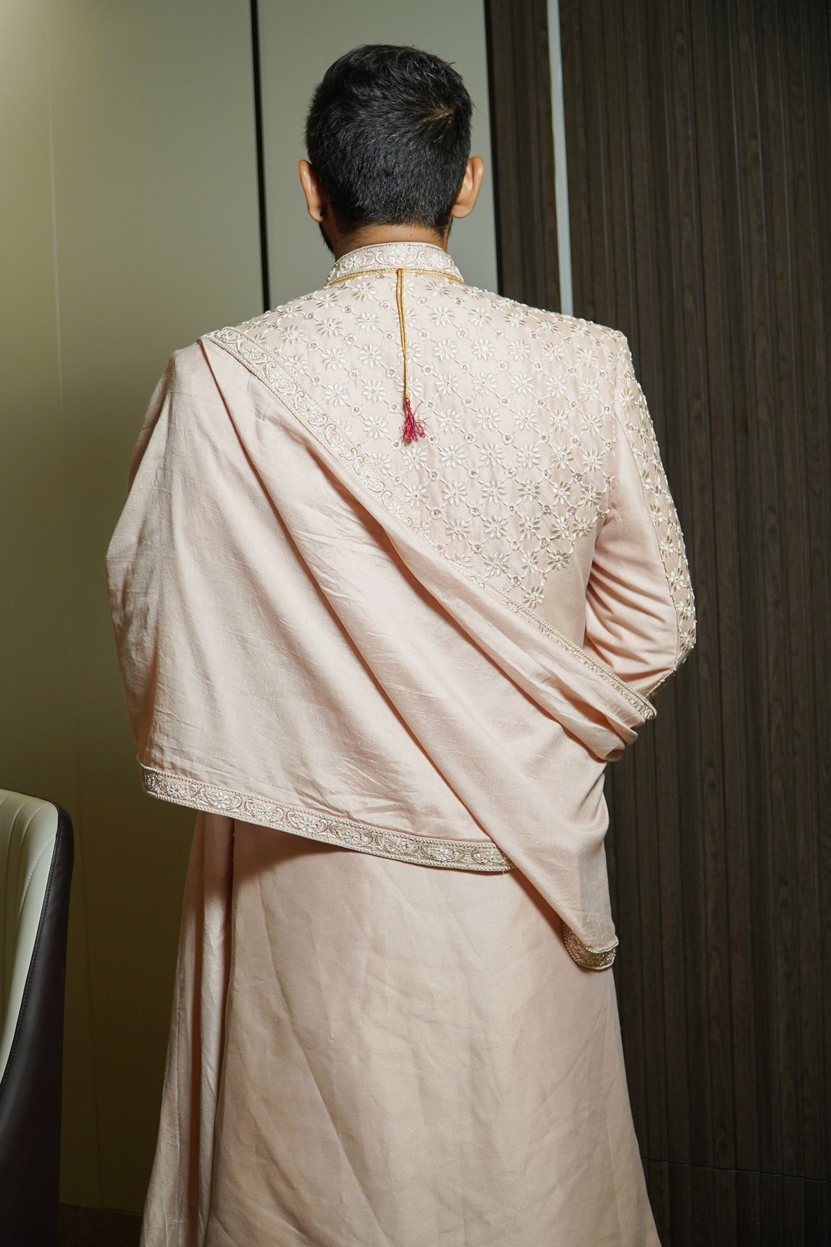 Baby Pink Coloured Sherwani In Lucknowi