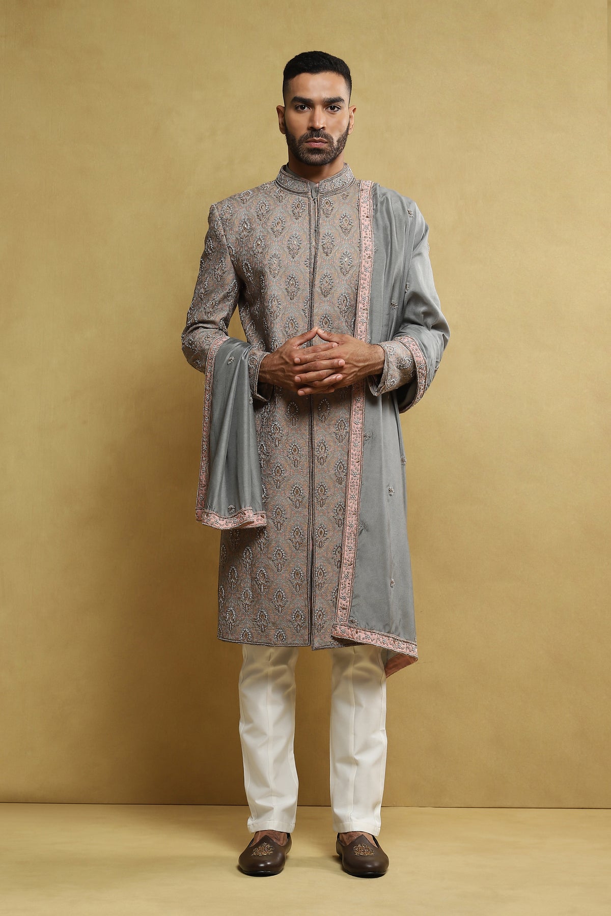 Grey Coloured Coin Sherwani