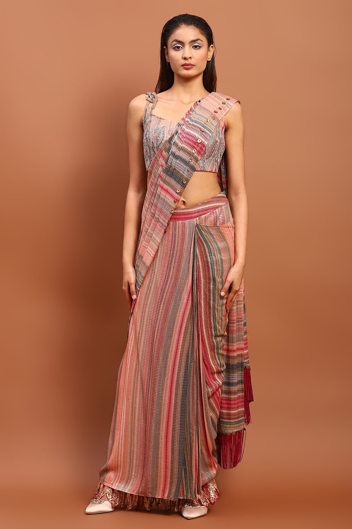 Two Piece Drape Saree Set