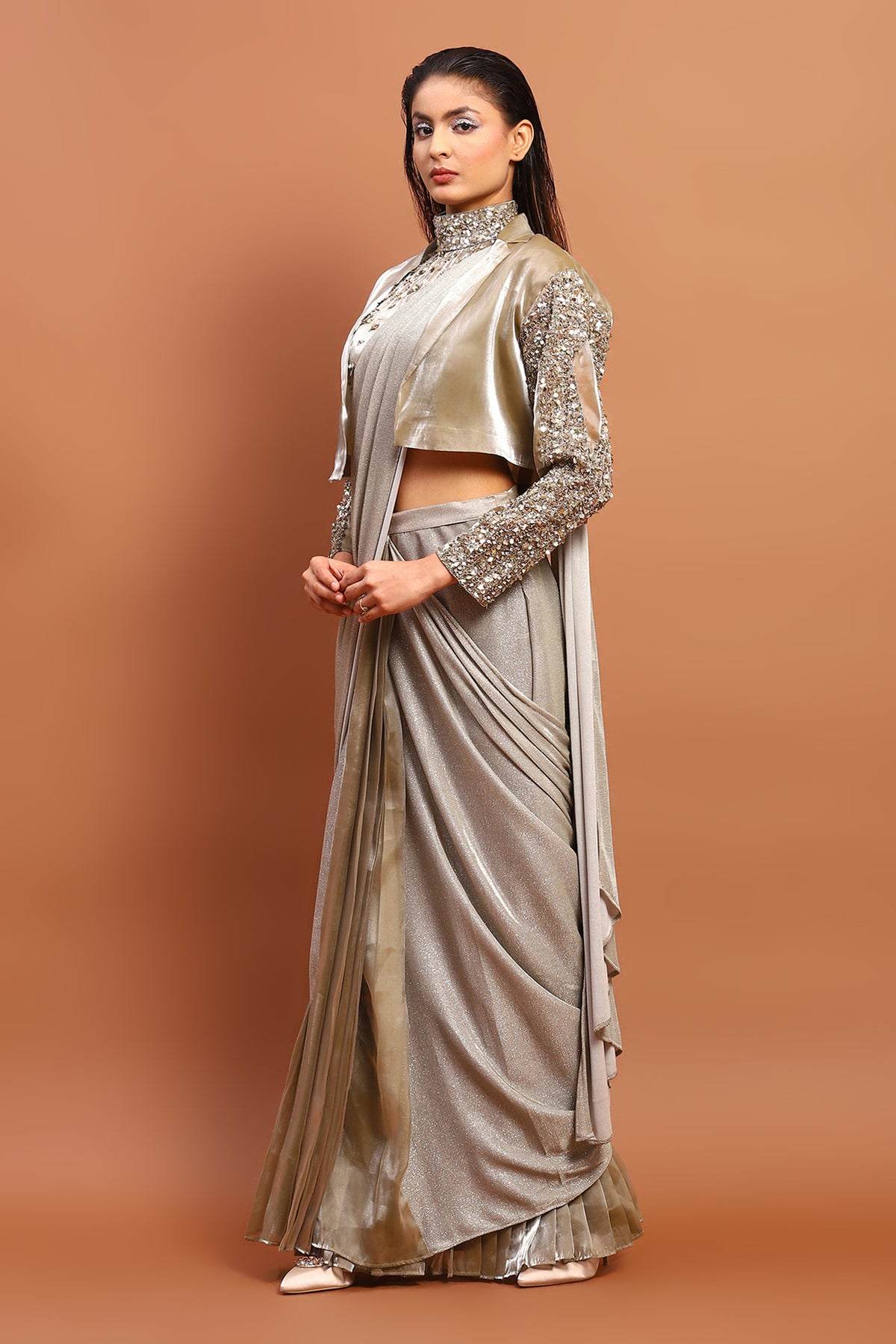 Three Piece Drape Saree Set