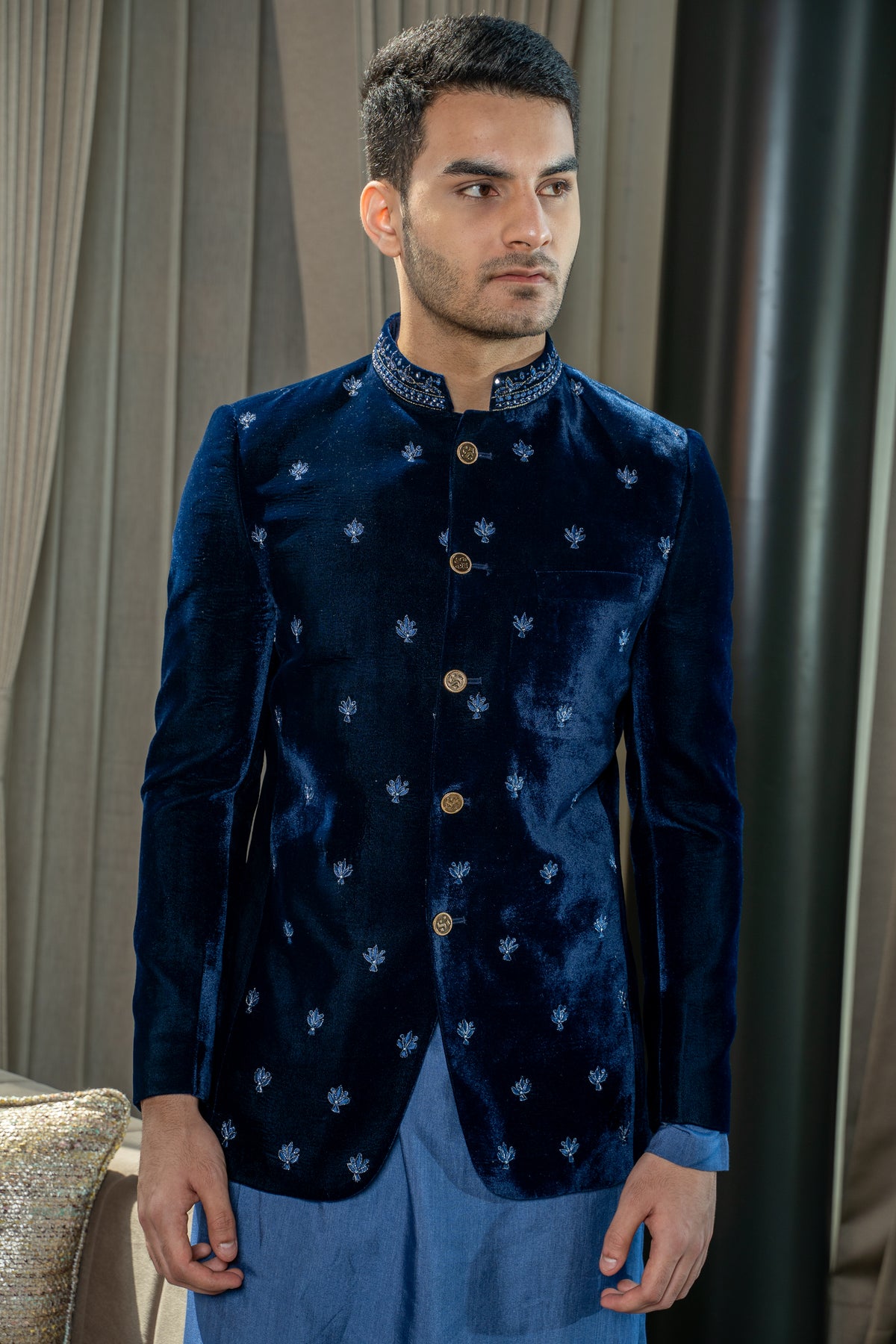 This turk blue velvet colored jodhpuri