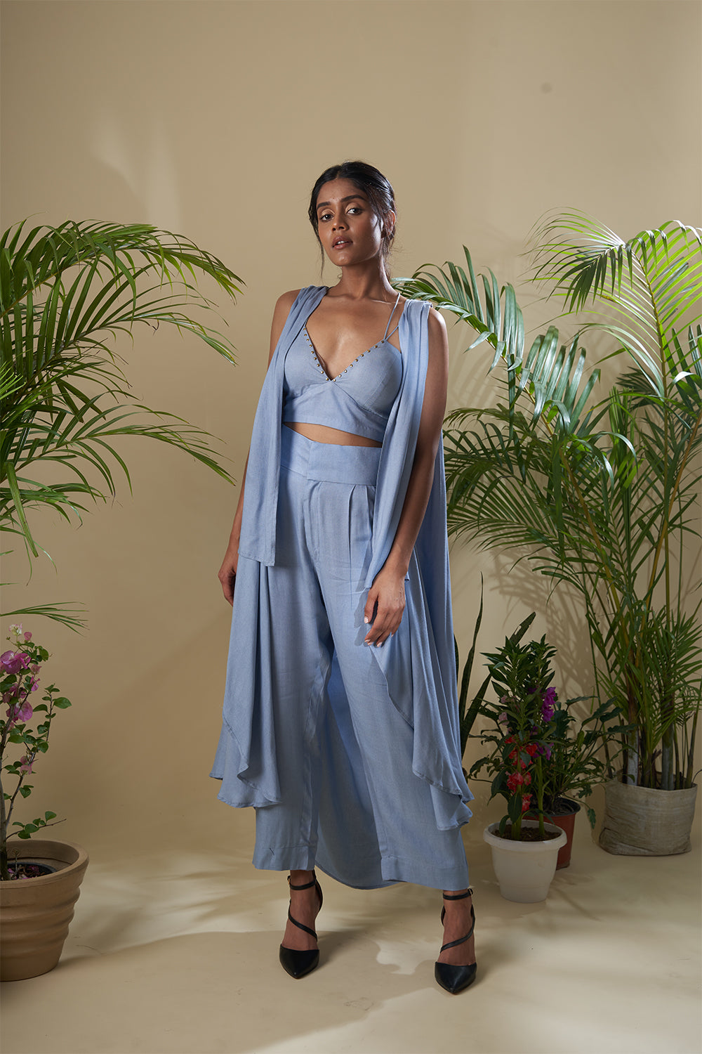 Ice Blue Cotton Crepe Co-Ord Set