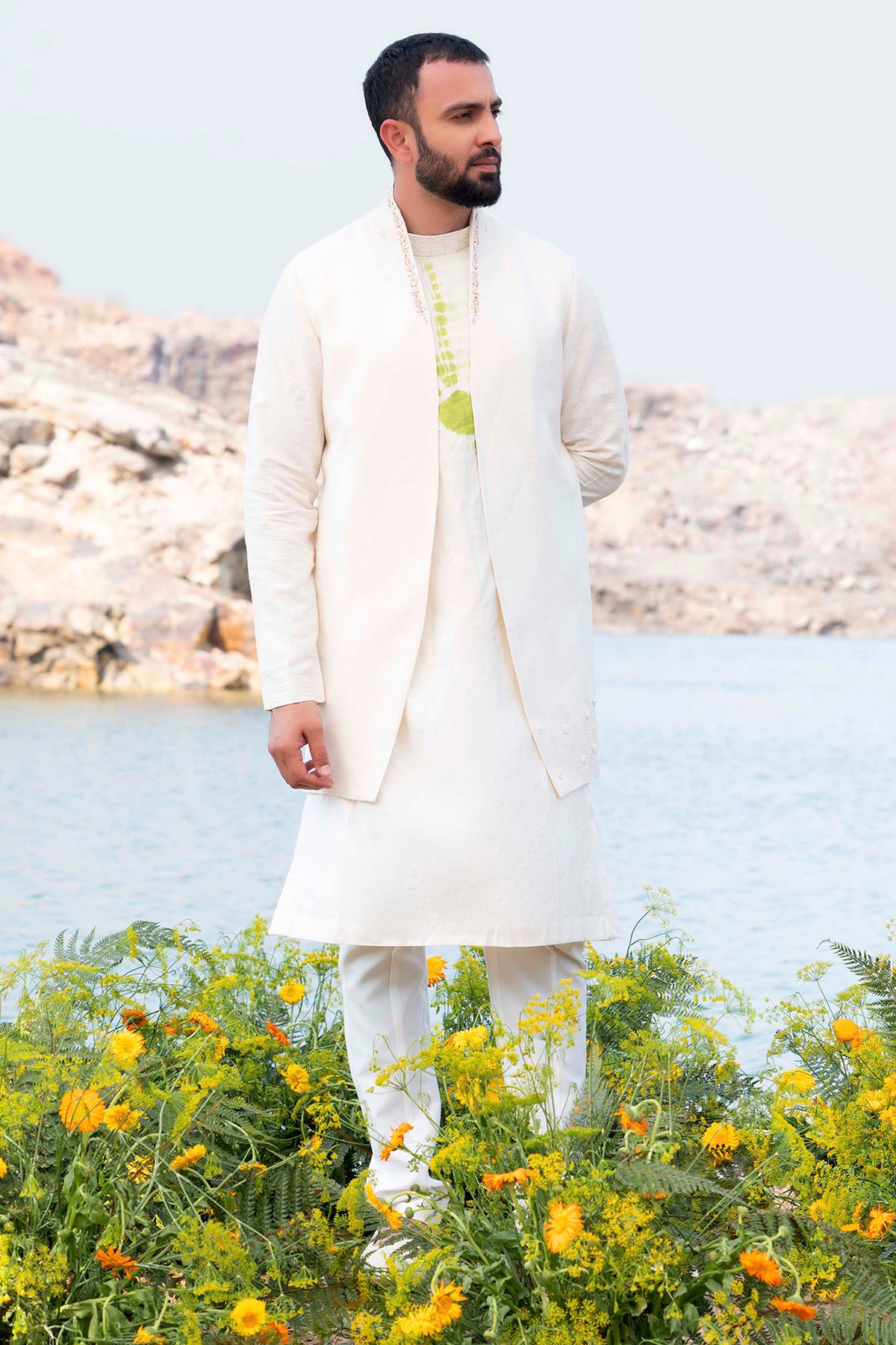 Pure White Kurta Jacket Set With Box Pants