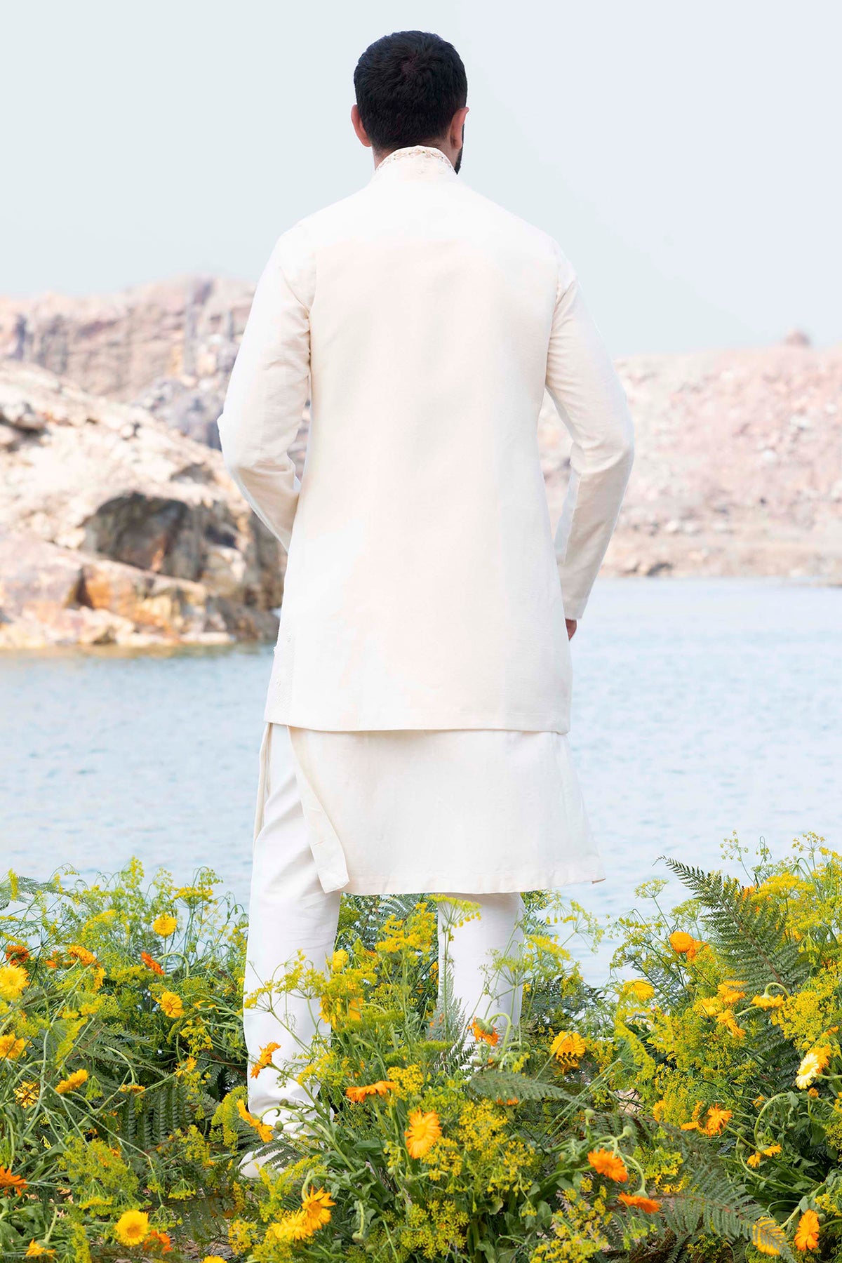 Pure White Kurta Jacket Set With Box Pants