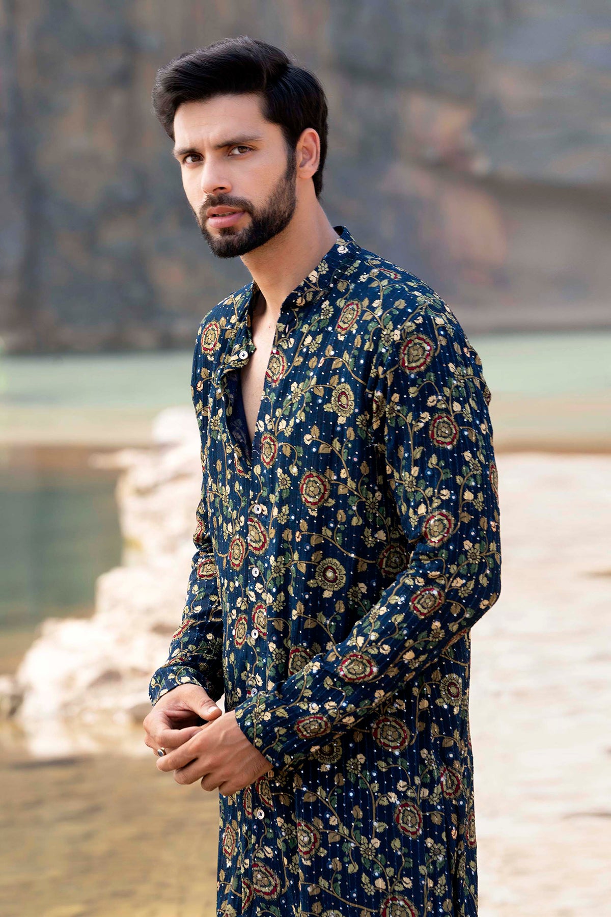 Navy Blue Kurta With Box Pants – shop soniyag