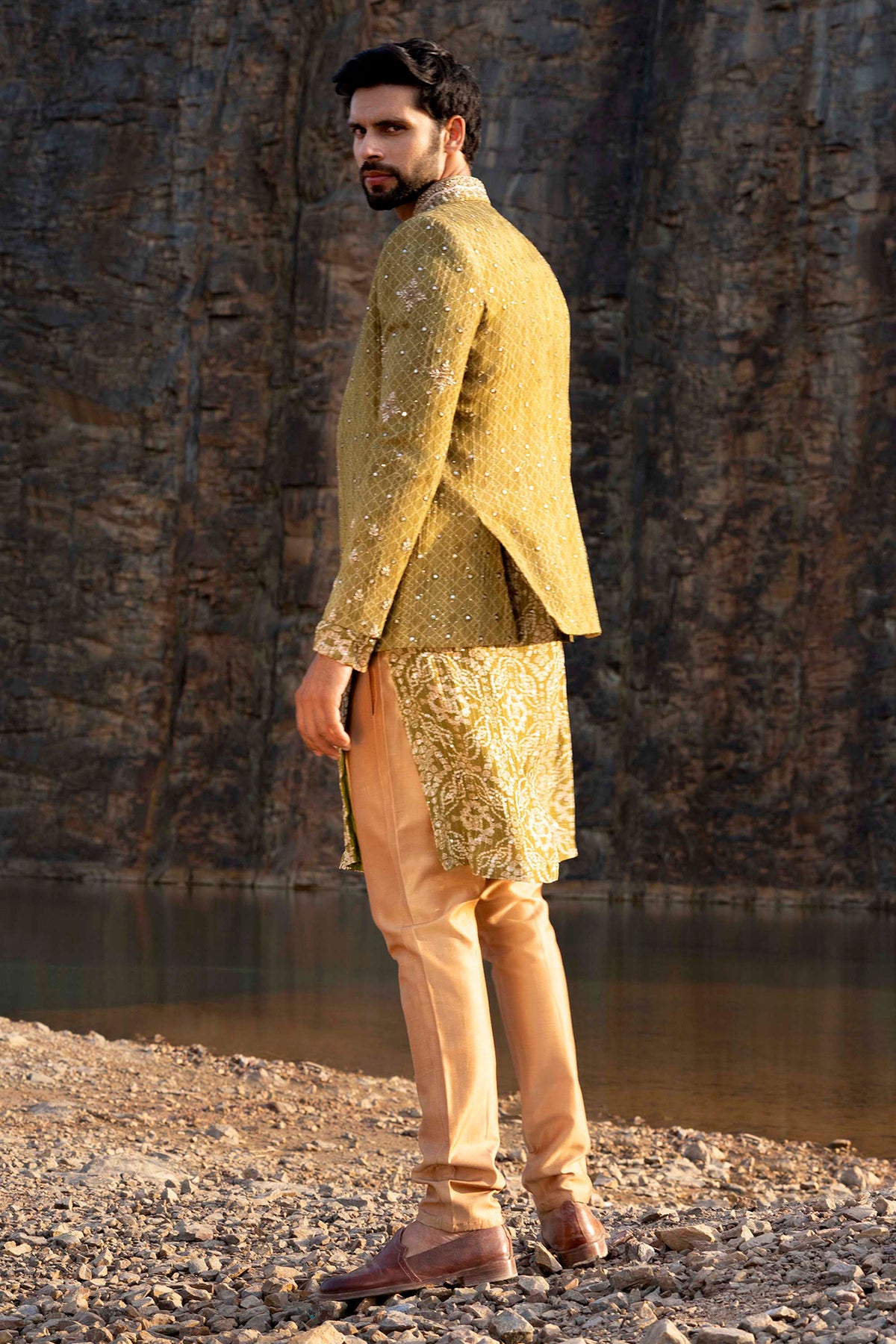 Mint Coloured Jodhpuri Kurta Set With Box Pants