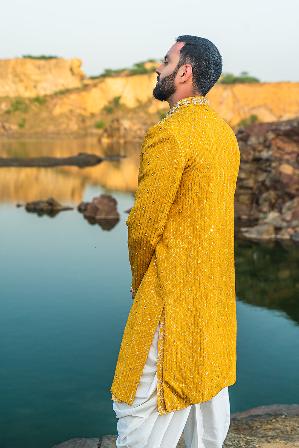 Yellow Coloured Indowestern With White Harem Pants