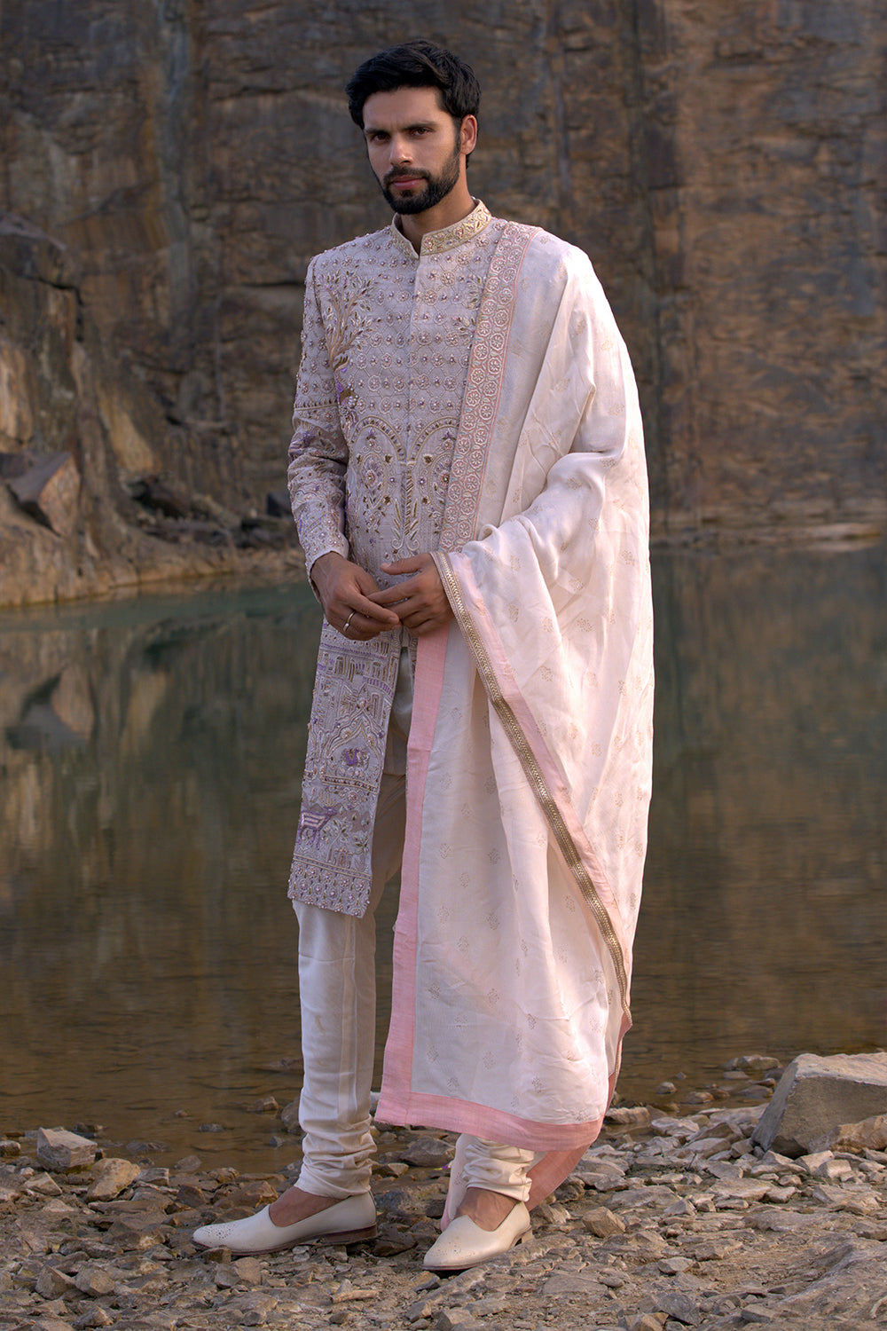 Beige Coloured Sherwani With Accessories
