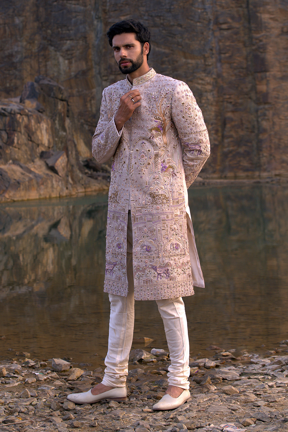 Beige Coloured Sherwani With Accessories – shop soniyag