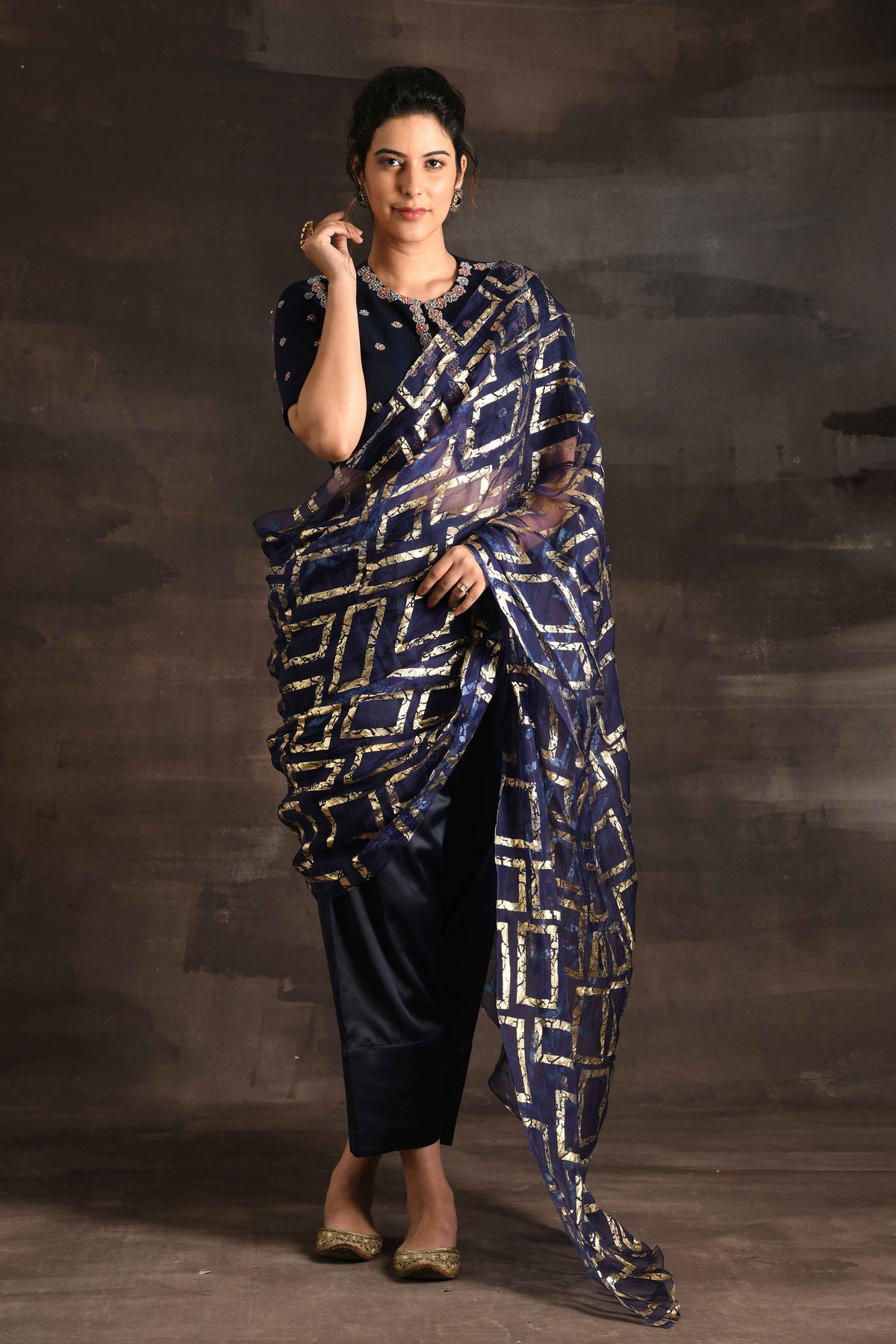 Royal Blue Italian Silk Crepe Saree