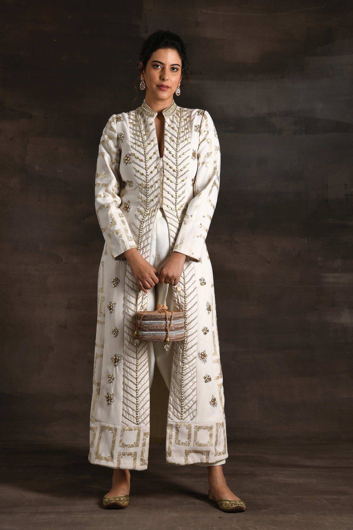 Ivory Color Long Coat Dhoti Set