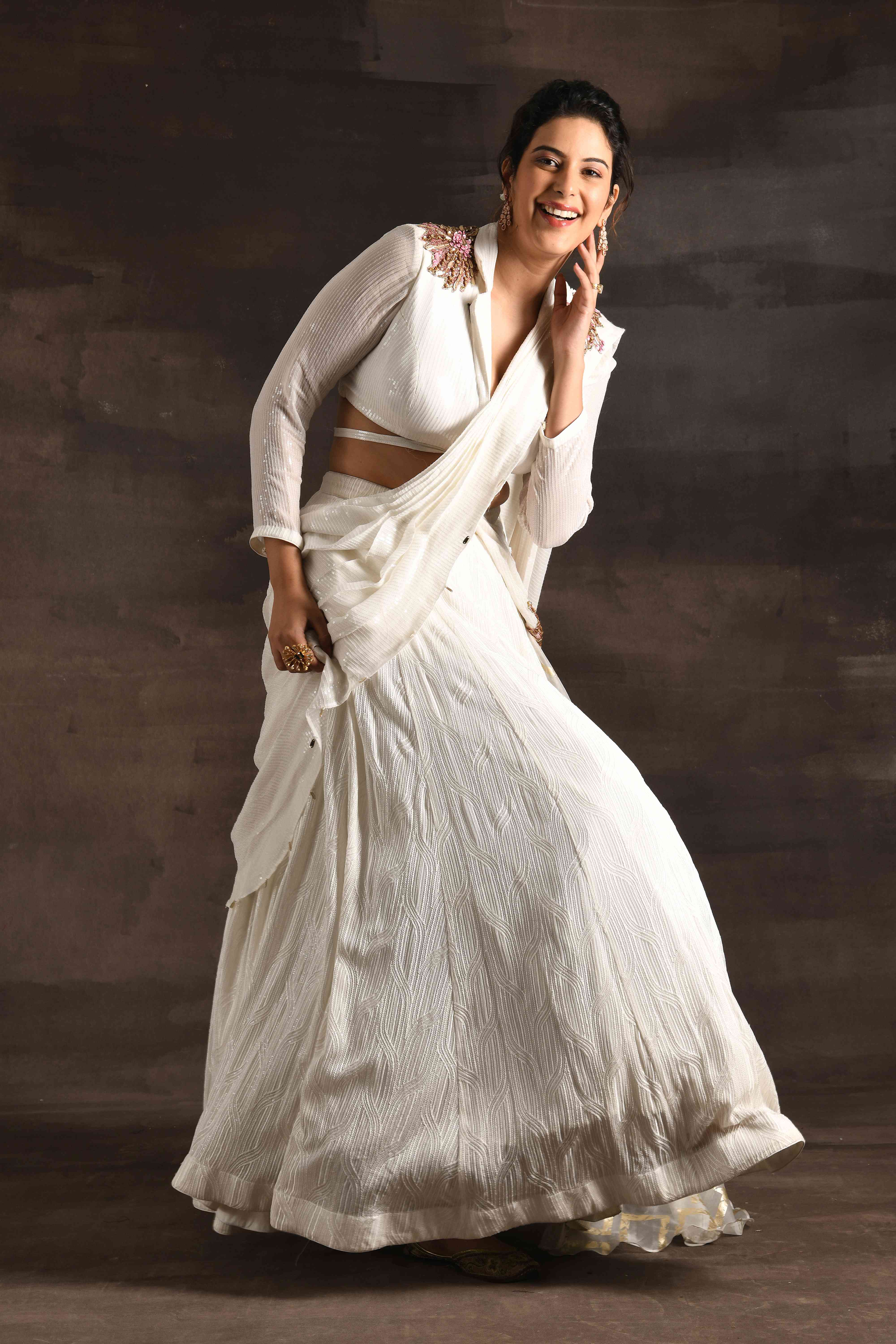 White Sari With Blouse Thread Sequence Work Saree Dress Indian Lehenga  Choli | eBay