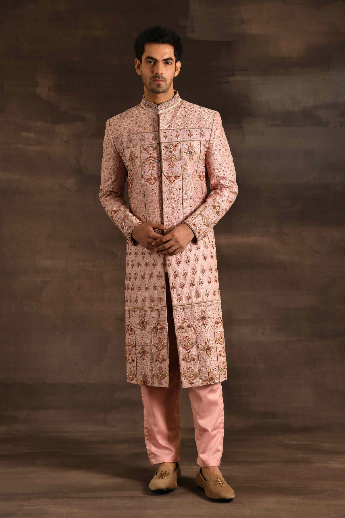 A Sherwani With All Over Work In Zardosi