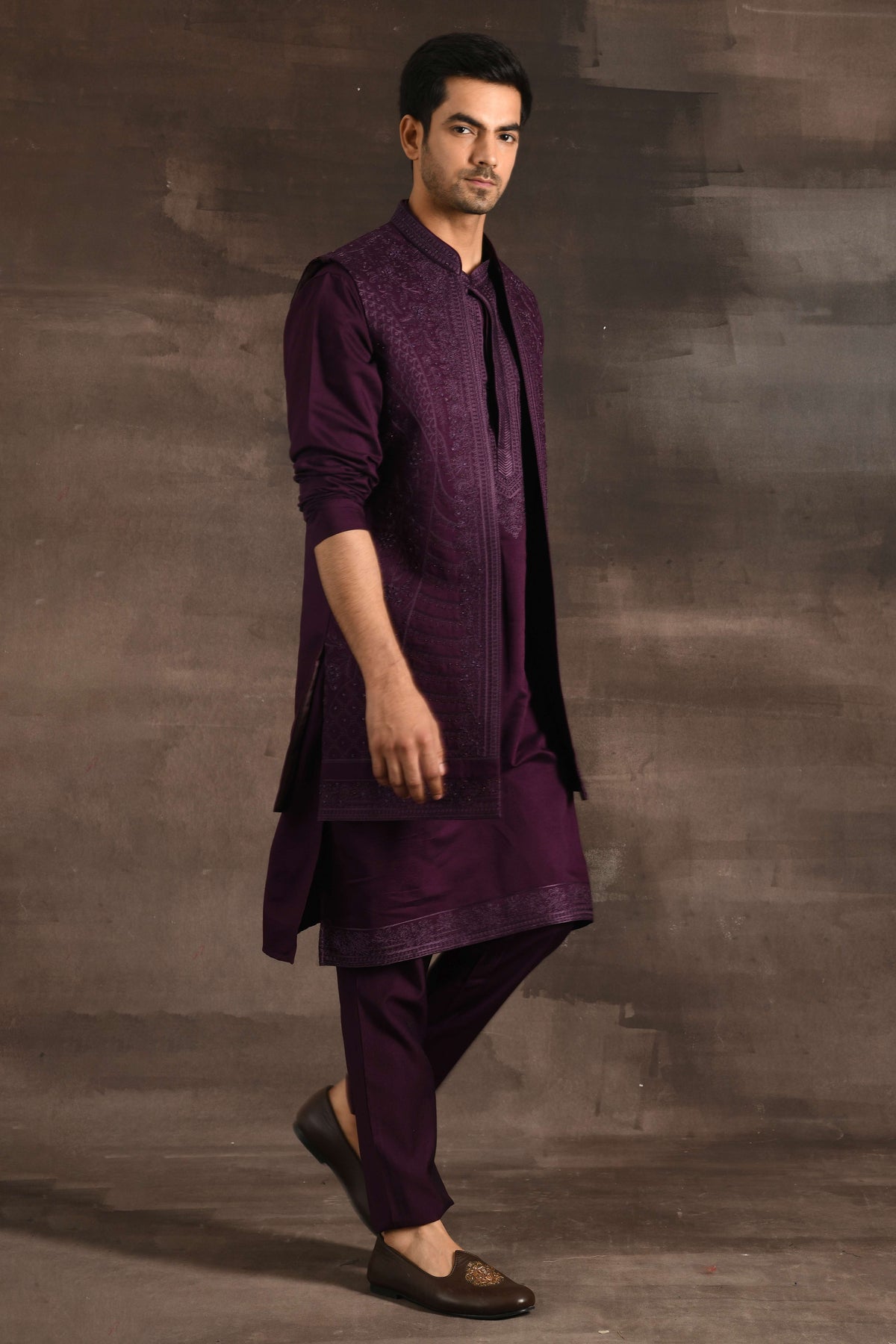 A Wine Coloured Kurta Long jacket Set – shop soniyag