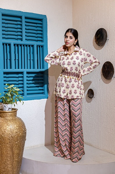 Printed Fusion Set In Shades Of Pink